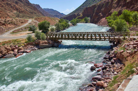 New North-South route , canyon river Kekemeren, Kyrgyzstan.の写真素材