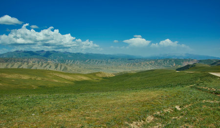 Road to Son-Kul Lake, Teshik tract, Kyrgyzstan,の写真素材