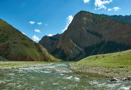 Road to Son-Kul Lake, Teshik tract, Kyrgyzstan,の写真素材
