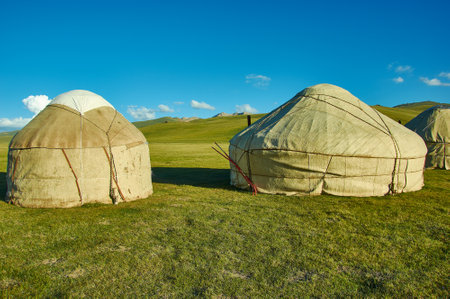 son kul mountain lake in kyrgyzstan is located at an altitude of over 3000 metersの写真素材