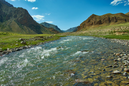 Road to Son-Kul Lake, Teshik tract, Kyrgyzstan,の写真素材