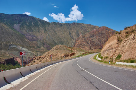 New North-South route , canyon river Kekemeren, Kyrgyzstan.の写真素材