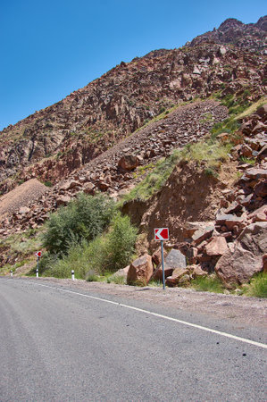 New North-South route , canyon river Kekemeren, Kyrgyzstan.の写真素材