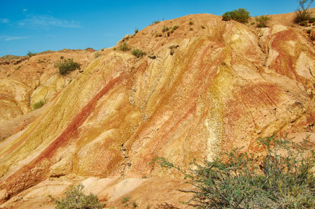Fairy Tale Canyon, rock formations on the Issyk-Kul lake. Kyrgyzstan Central Asia