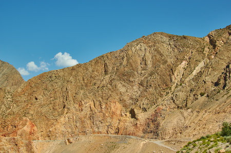 New North-South route, canyon river Naryn, Kyrgyzstan.の写真素材