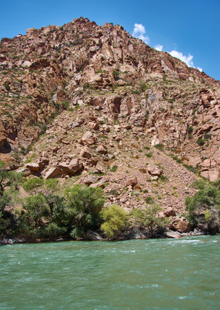 New North-South route, canyon river Kekemeren, Kyrgyzstan.の写真素材