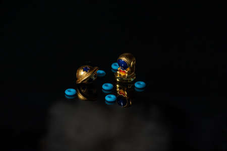 Golden cartoon astronaut facing the starry sky's exploration space dreamの写真素材