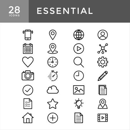 Basic Ux/Ui Icons, Universal Icons, Essential Icon Set, user interface and basic icon line style. Contains such Icons as user, interface, controls, essential, ui elements, web and more.のイラスト素材