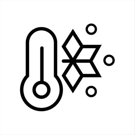 Thermometer and snow winter icon. Thermometer, temperature, measure, snow. cold temperature icon. Frost and thermometer vector icon. Black and white low temperature illustration. linear snow icon.のイラスト素材