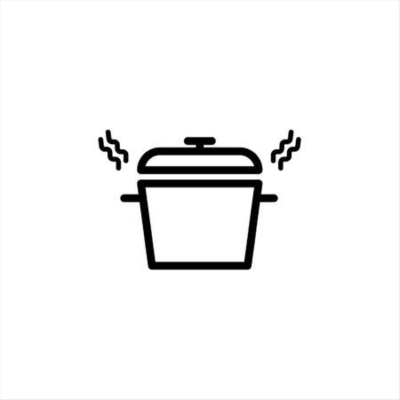 pan, saucepan, pot, casserole, cooker, stewpan with boiling water and closed pan lid vector isolated Cooking icon. Steaming pot linear iconのイラスト素材