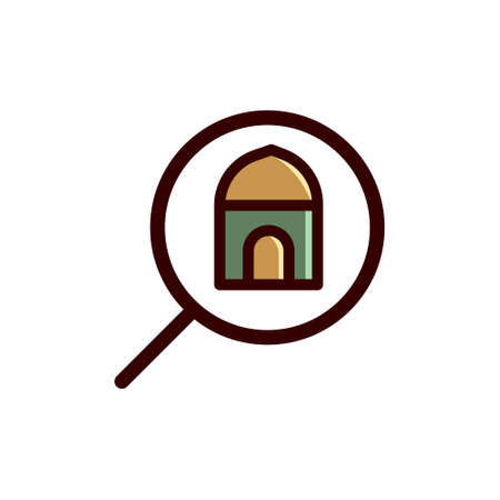 Mosque location icon, pin point symbol, vector illustration design. Mosque location icon represented by location tag and mosqueのイラスト素材