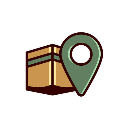 Kaba Hajj at Mecca Pinned Location Symbol. Kaaba Pin Location qibla. Hajj Tour and travel vector. qibla iconのイラスト素材