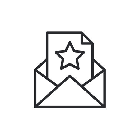 Envelope icon with star sign. Envelope icon and best, favorite, rating symbol. Rating star in the envelope icon, outline styleのイラスト素材