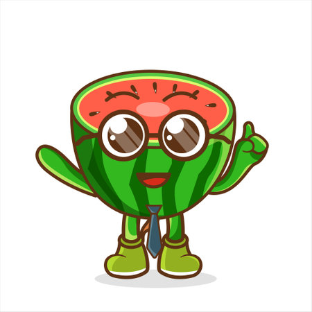 Cartoon mascot of watermelon as a businessman, Melon Fruit cartoon businessman mascot character wearing tie and glassesのイラスト素材