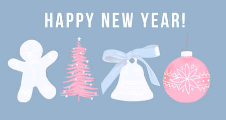 Haapy New Year Greetings Card Illustration with wordsの写真素材