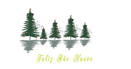 Minimal Christmas Card with Pine Line and text in Spanish illustrationの写真素材