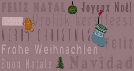 Merry Christmas Colorful Greetings Card in Several Languages - Illustrationの写真素材