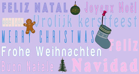 Merry Christmas Colorful Greetings Card in Several Languages - Illustrationの写真素材