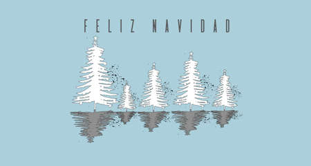 Feliz Navidad: Merry Christmas Spanish Words on blue Greetings Cardの写真素材