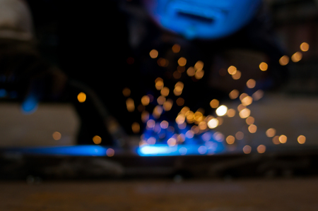 Welders working when intense light emitted by the virtualized become beautiful aperture