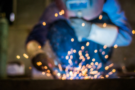 Welders working when intense light emitted by the virtualized become beautiful aperture