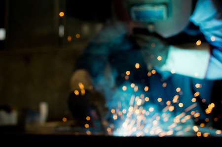 Welders working when intense light emitted by the virtualized become beautiful aperture