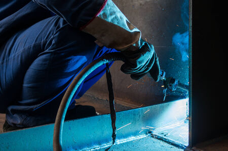 Welding work issued strong dazzling rays of light