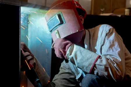 Welding work issued strong dazzling rays of light
