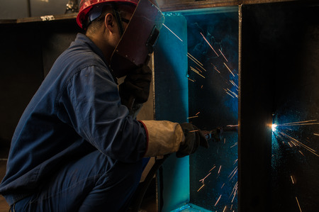 Welding work issued strong dazzling rays of light