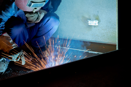 Welding work issued strong dazzling rays of light