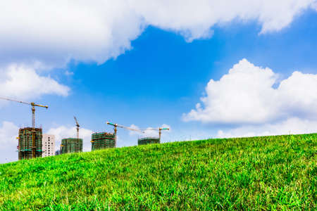 Urban residential buildings and turf
