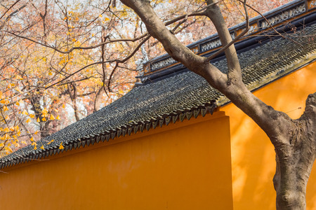 Suzhou Ping Shan autumn scenery with red maple leaf