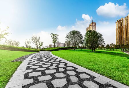Curved stone path in the parkのeditorial素材