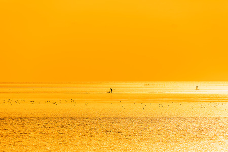 Sunrise fishermen working in the sea fishing laborの写真素材