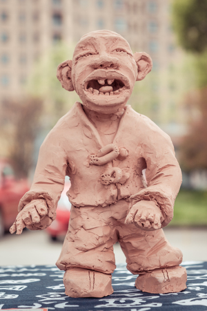 Children making pottery toys craftsのeditorial素材