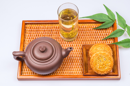 Mid-Autumn Festival moon cake on wooden boardの写真素材