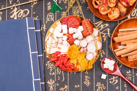 chinese herbals isolated on whiteの写真素材