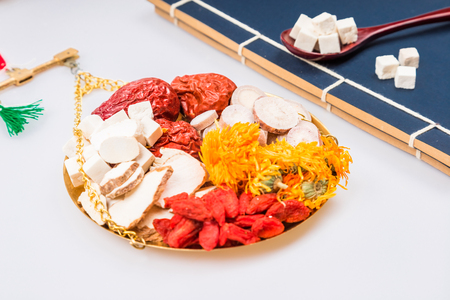 Chinese herbs isolated on whiteの写真素材