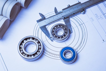 technical drawing and caliper with bearingの写真素材