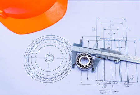 technical drawing and caliper with bearingの写真素材