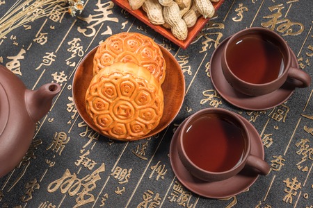 Moon cakes for the Chinese Mid-autumn festivalの写真素材
