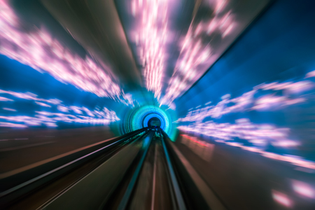 Train moving in Tunnel -Abstract Viewの写真素材