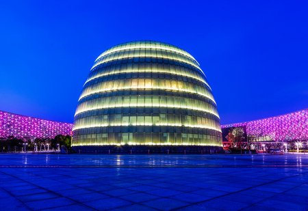 modern square with skyline and cityscape backgroundのeditorial素材