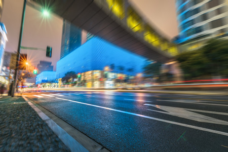 City view at night with traffic and trail light in Shanghai,China.のeditorial素材