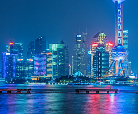 Shanghai skyline panorama in China.のeditorial素材
