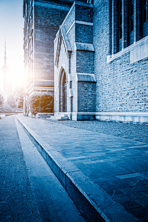 empty square of vintage architecture in Shanghai,China.のeditorial素材