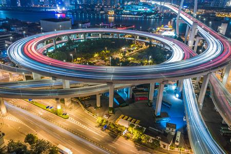 Aerial View of Shanghai overpass at Night.の写真素材