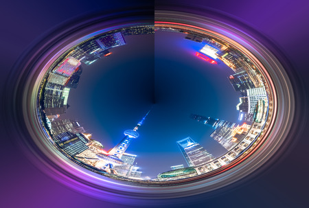 City skyline lit up at night, Shanghai, Chinaのeditorial素材