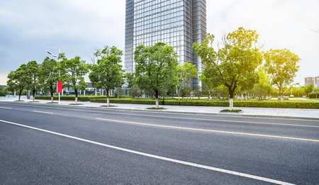 Empty asphalt road through modern city in Shanghai,China.のeditorial素材