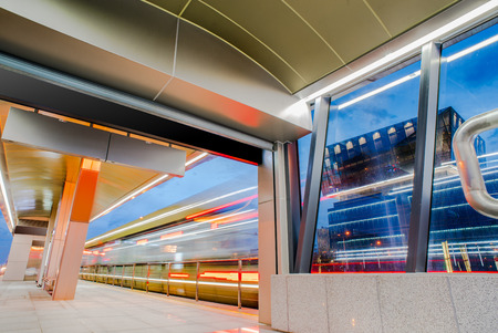 Illuminated Subway Station in Shanghai,China.のeditorial素材